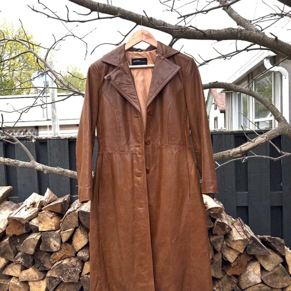 Vintage Marciano buffalo leather single-breasted trench coat - Picture 2 of 12